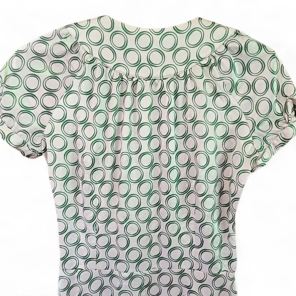 Zara Basic Womens Elastic Waist Dress Draped Neck Circle Print Green/White M - Picture 5 of 8